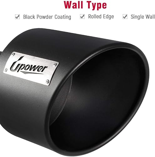 Miniatura 5 de Upower Puntas de escape 4" Entrada 10" Salida 15" Negro Largo Acero Inoxidable Perno