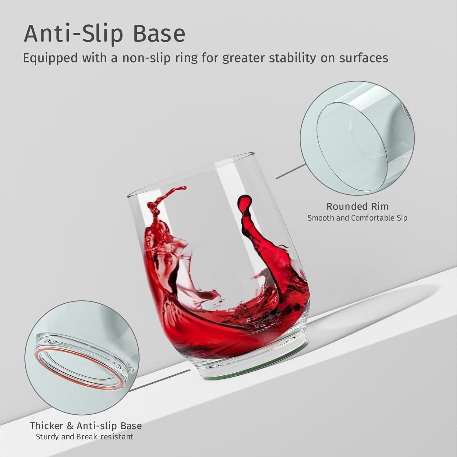 Unbreakable Tritan Plastic Wine Glasses (Set of 2), 15oz Shatterproof Stemless Wine Tumblers for Red & White Wine, Cocktails, Juice, Ideal for Gifts, Beach, Parties, and Home Use (Green)