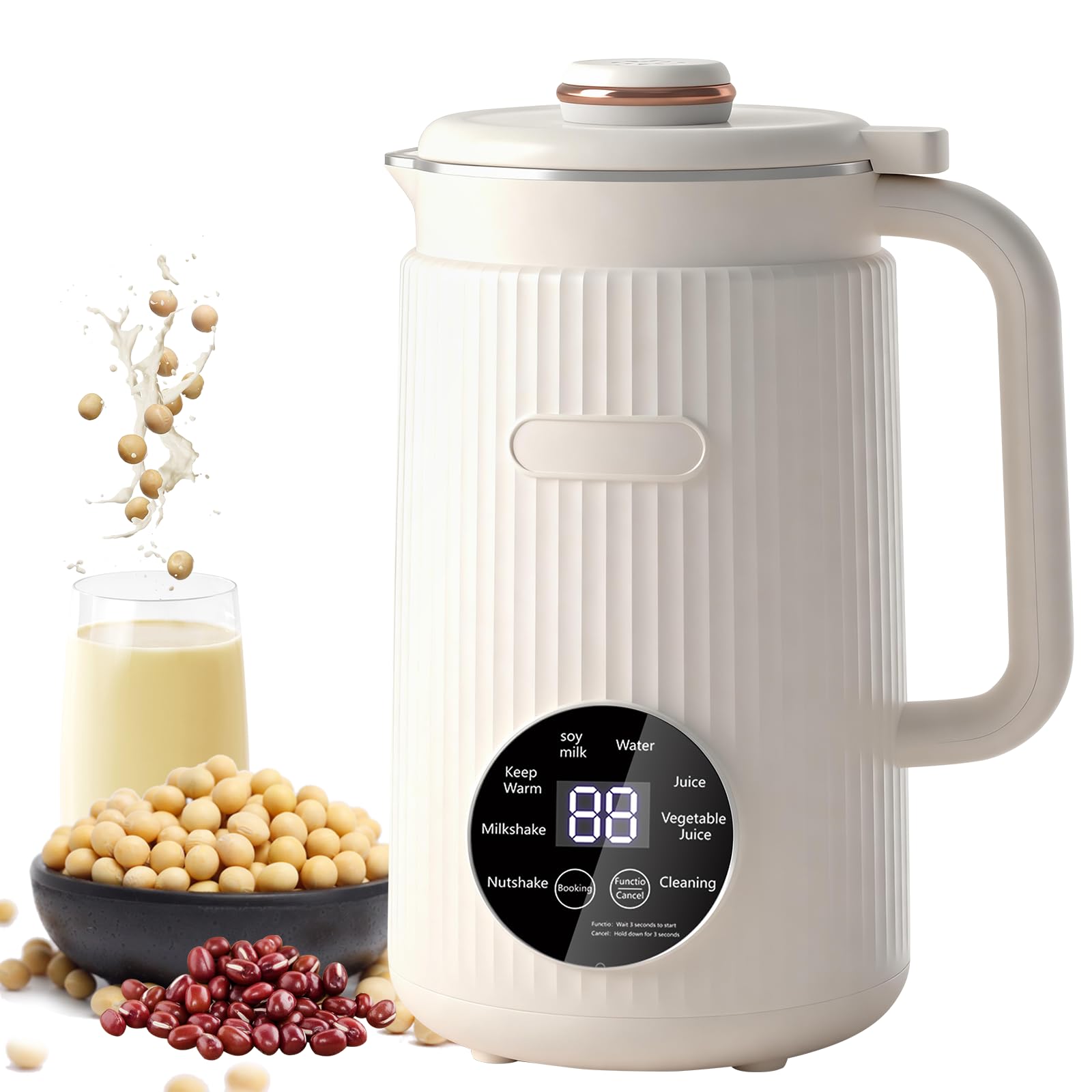 Macchina per latte di soia automatica 8 in 1, 1200 ml, macchina per il latte a base vegetale con avvio ritardato, mantiene caldo e autopulente per latte d'avena, latte di mandorle, zuppe, porridge e