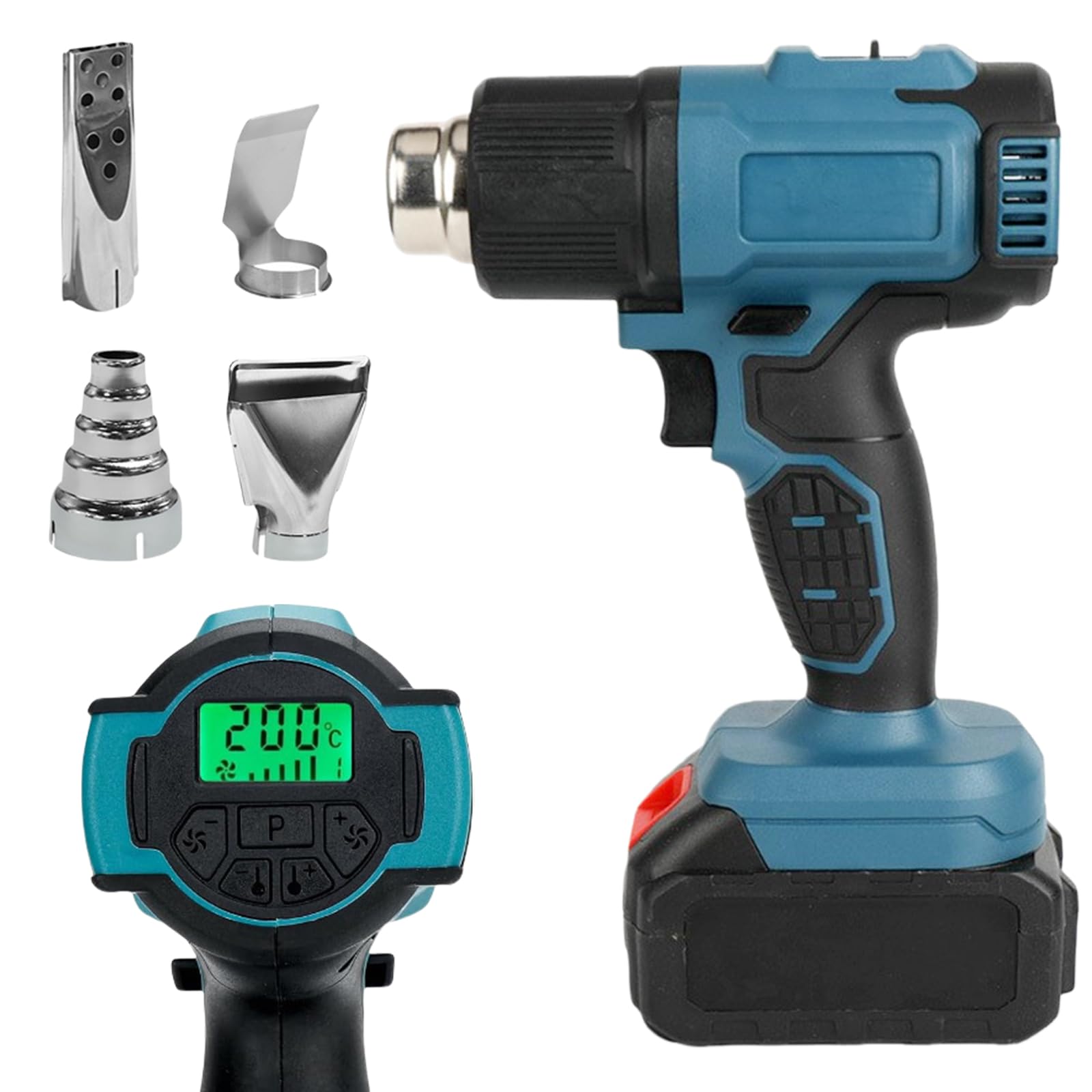 Pistolet à air chaud sans fil Bosch 18 V 50-550 °C écran LCD 4 buses acier inoxydable température réglable contrôle air