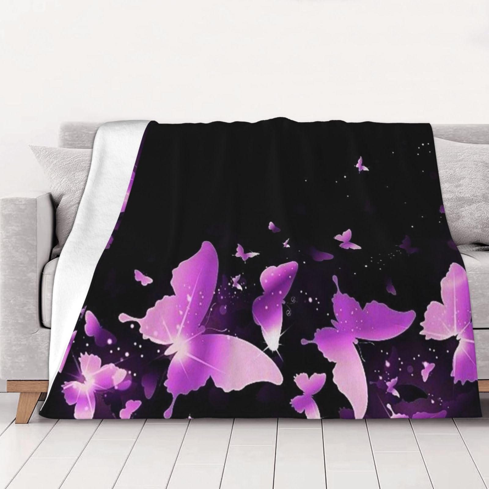 AUBKFELD butterfly purple Printed Flannel Blanket 200x150 CM, Soft & Warm Throw Blanket for Sofa/Couch/Bed/Car, Gifts for Audlts Women Men