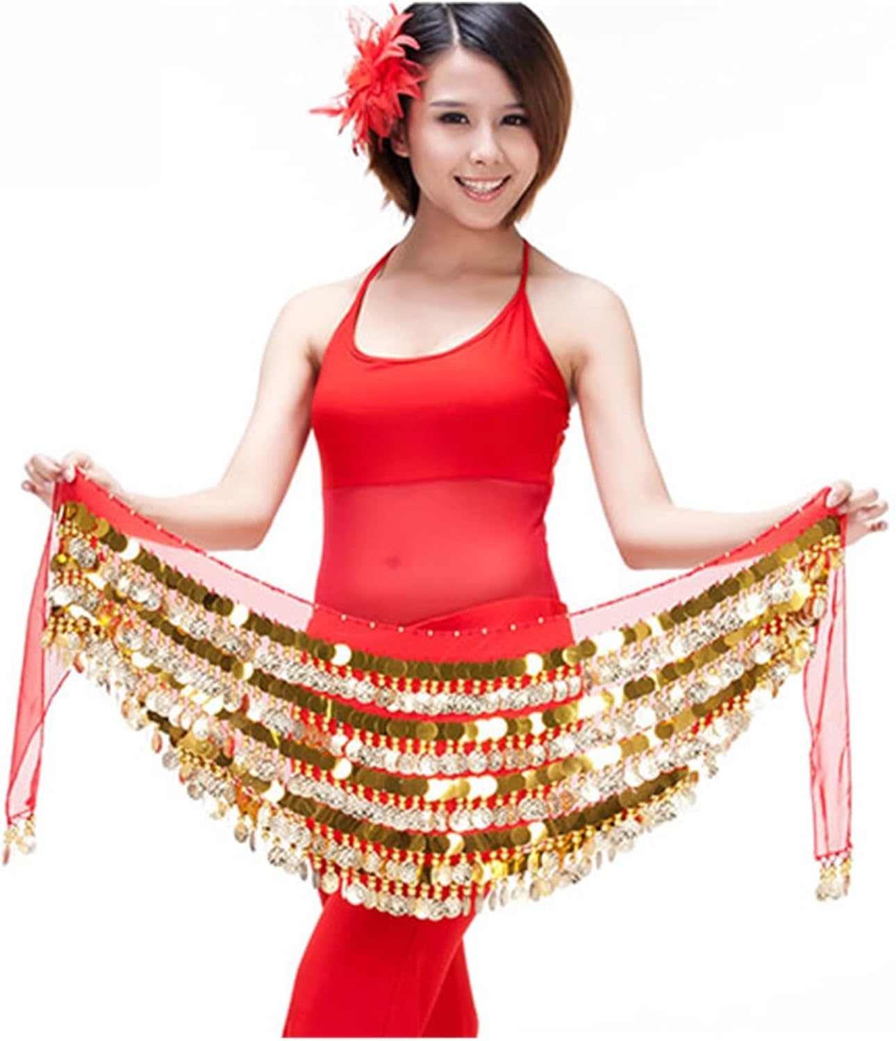 QUNINE] ベリーダンスヒップスカーフ288ヘビー5層ベルトベリーダンス衣装ヒップスカーフラップウエストバンドインドダンサーマ  送料無料】ベリーダンス ヒップスカーフ 初心者がベリーダンス衣装としても使えるレッスン着 コイン フリル フリンジ ロング コインなし ...