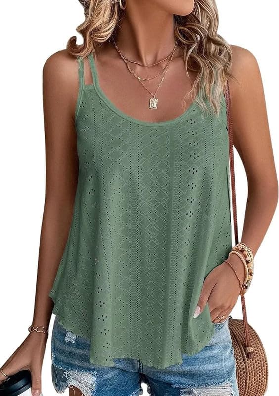 Summer Tank Tops Embroidery for Women Sleeveless Loose Fit Scoop Neck Casual Blouse...