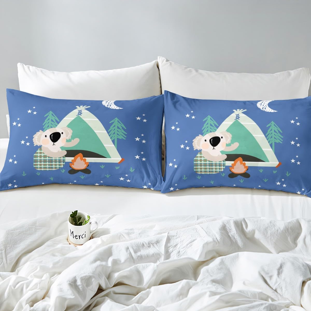 jejeloiu Kids Camper Comforter Cover Toddler Size, Happy Camping Bedding Set Boys Girls for RV Camping Duvet Cover Teens Bedroom Decor Quilt Cover 2Pcs (No Comforter)