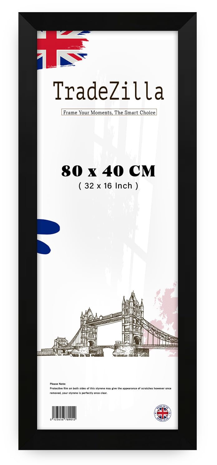 TradeZilla | Wood Finish Picture Frame (80 x 40 CM) Classic Design for Home & Office Wall Gallery, Engineered MDF Frame for Art, Photography & Certificates [ Matt Black ]