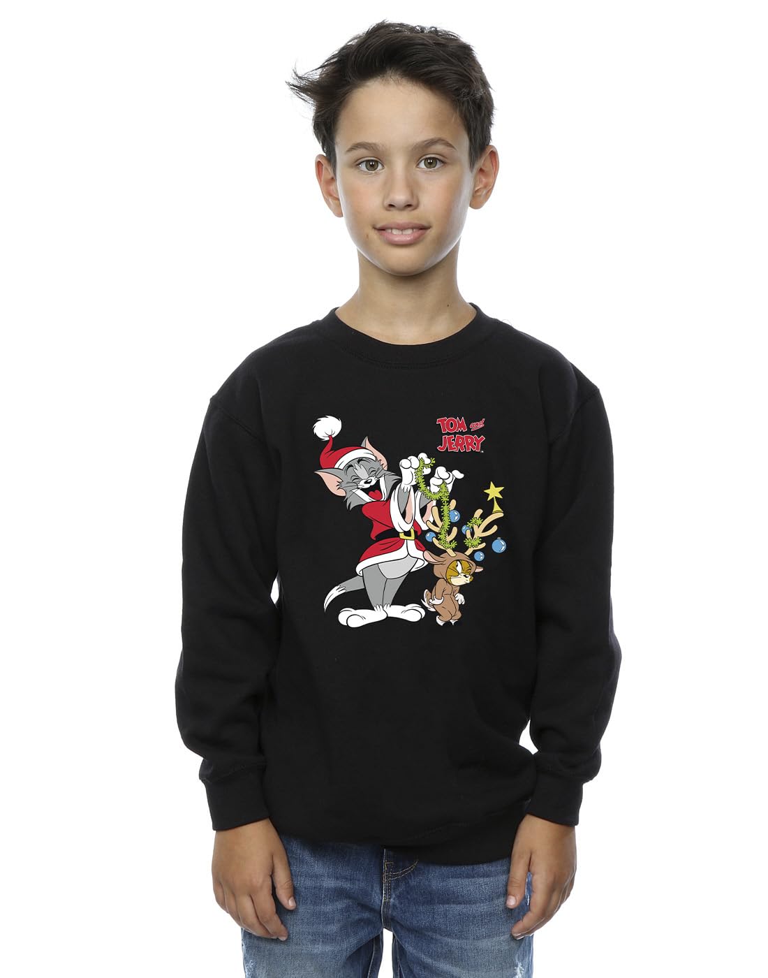Absolute Cult Tom & Jerry Boys Christmas Reindeer Sweatshirt Black 7-8 Years