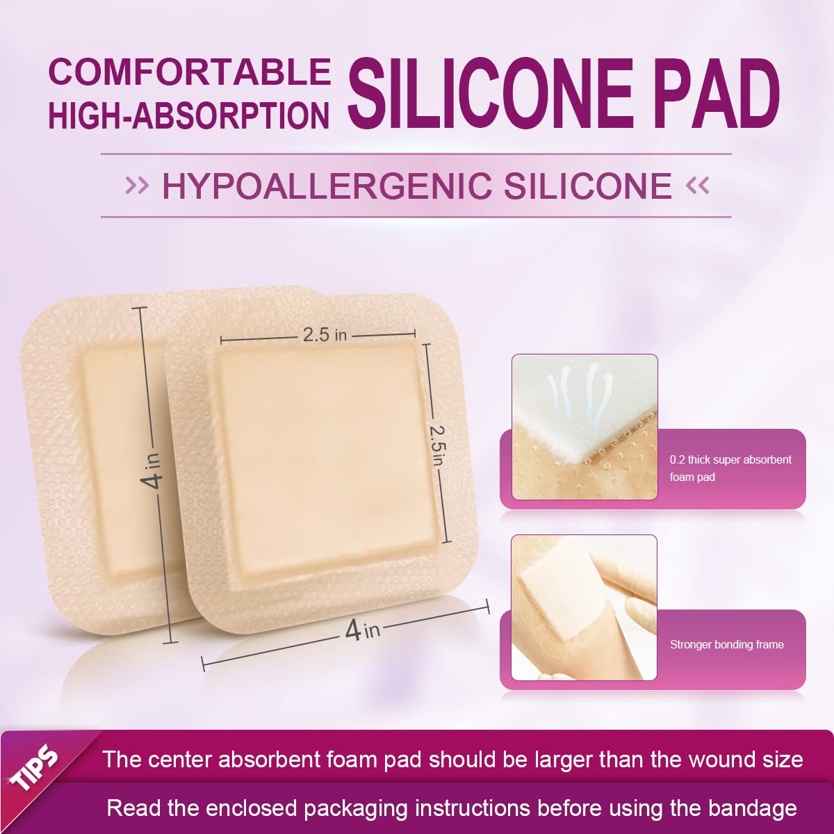 Buy Silicone Foam Dressing with Gentle Adhesive Border 4'' x 4'' 10