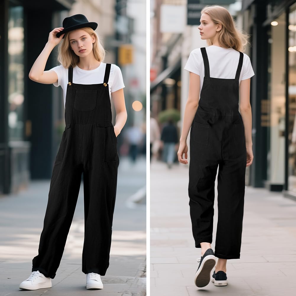 Jumpsuit da Donna, Salopette Tuta Jumpsuit con Tasca, Vestibilità Ampia Tuta in Cotone, Donne Casual Playsuit Pantaloni da Lavoro, Sciolto Pantaloni Pagliaccetto da Donna