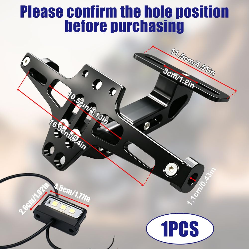 Foreverup Porta Targa Moto, Supporto Per Fanale Posteriore Targa Per Moto, Porta Targa Universale in lega di Alluminio CNC Regolabile per Moto, per la Maggior Parte dei Modelli di Moto più Comuni