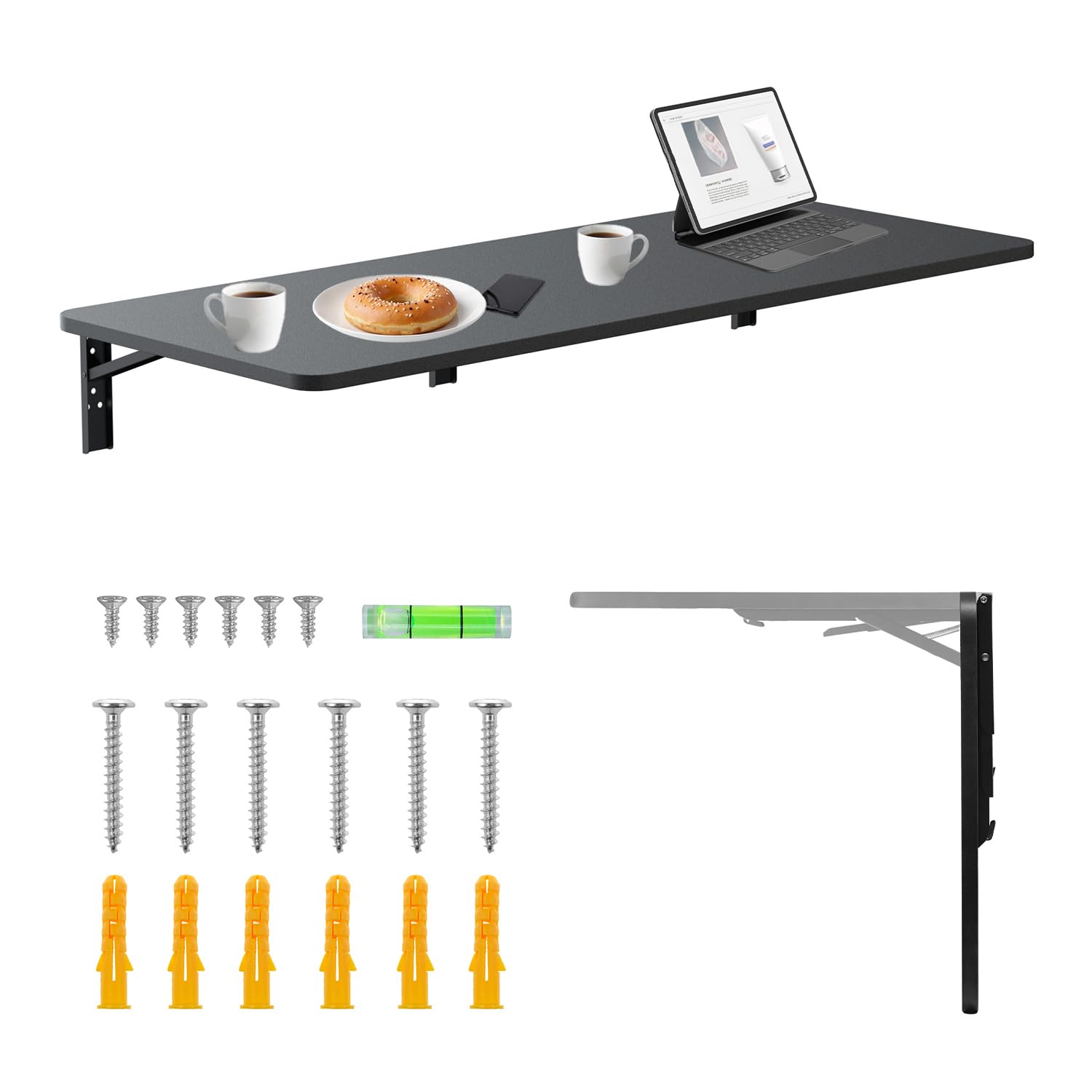 Maclean MC-128 Faltbares Wandregal 100x40 cm, Tragkraft 50 kg, Klapptisch mit Sicherheitsverriegelung und Wasserwaage, für Küche, Büro, Werkstatt oder Garage