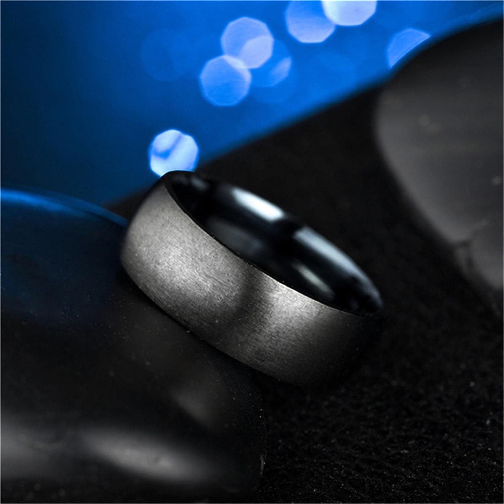 8MM TITANIUM Anello Uomo Nero,Personalizzata Anello in Acciaio Inossidabile per Uomo Ragazzi,Misura Anello 20 alla 30
