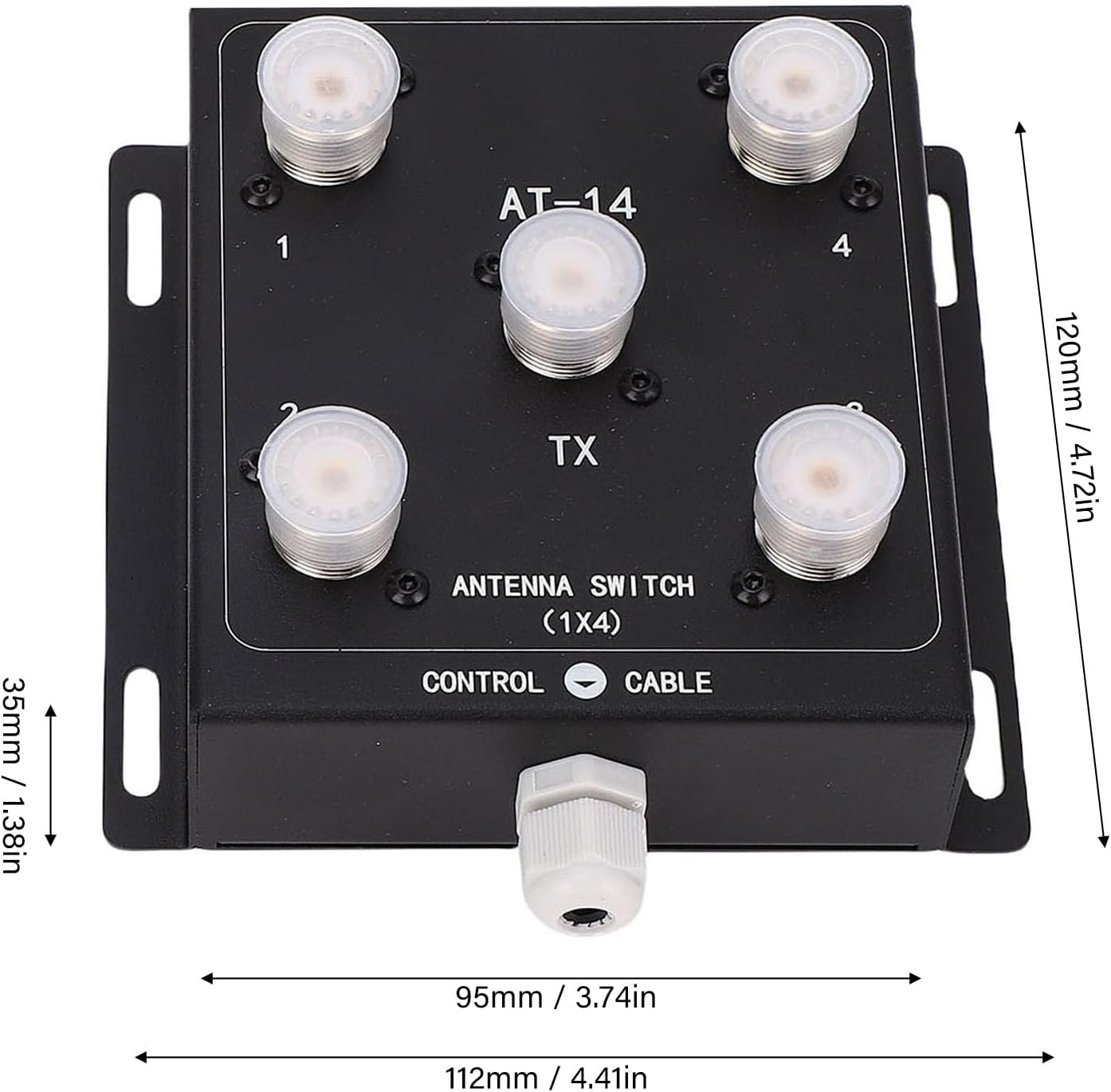 4 Way Antenna Switch Coaxial Remote Antenna Switch 1.8-60MHz 50ohm 500W PEP SO-239 Connector Remote Control Voltage +12V Support Multiple Directions