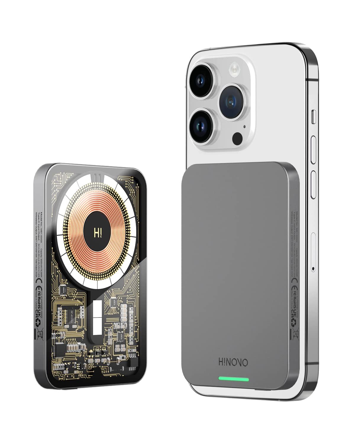 Hinovo Power Bank Magnetico Sottile 5000 MAh - Cyberpunk - Ricarica Wireless Inclusa