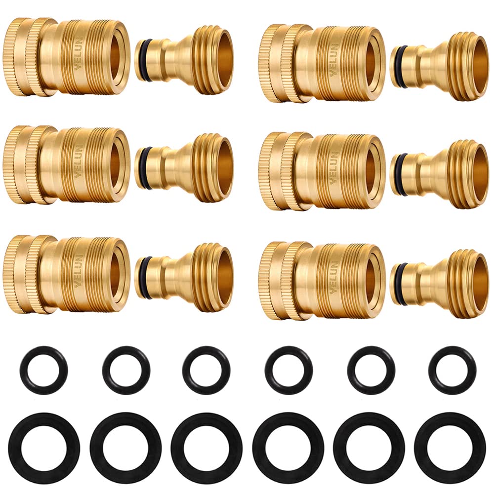 Manguera de jardín de conexión rápida de latón macizo de 3/4 pulgadas GHT rosca interna de conector rápido, manguera de agua sin fugas, conector rápido hembra y adaptadores de producto macho (6