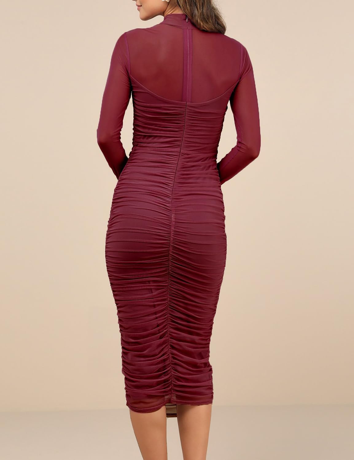 Dedysler Maternity Mesh Bodycon Dress for Wedding Guest Sexy Mock Neck Baby Shower Long Sleeve Pregnancy Clothes with Zipper - Image 2