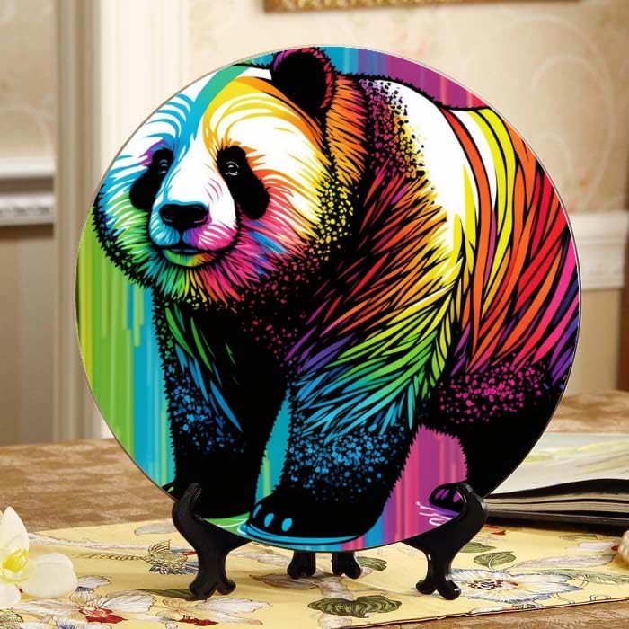 Artwork Panda 10-inch Ceramic Plate for Wall Display or Tabletop, with Stand & Hook DP-832736898