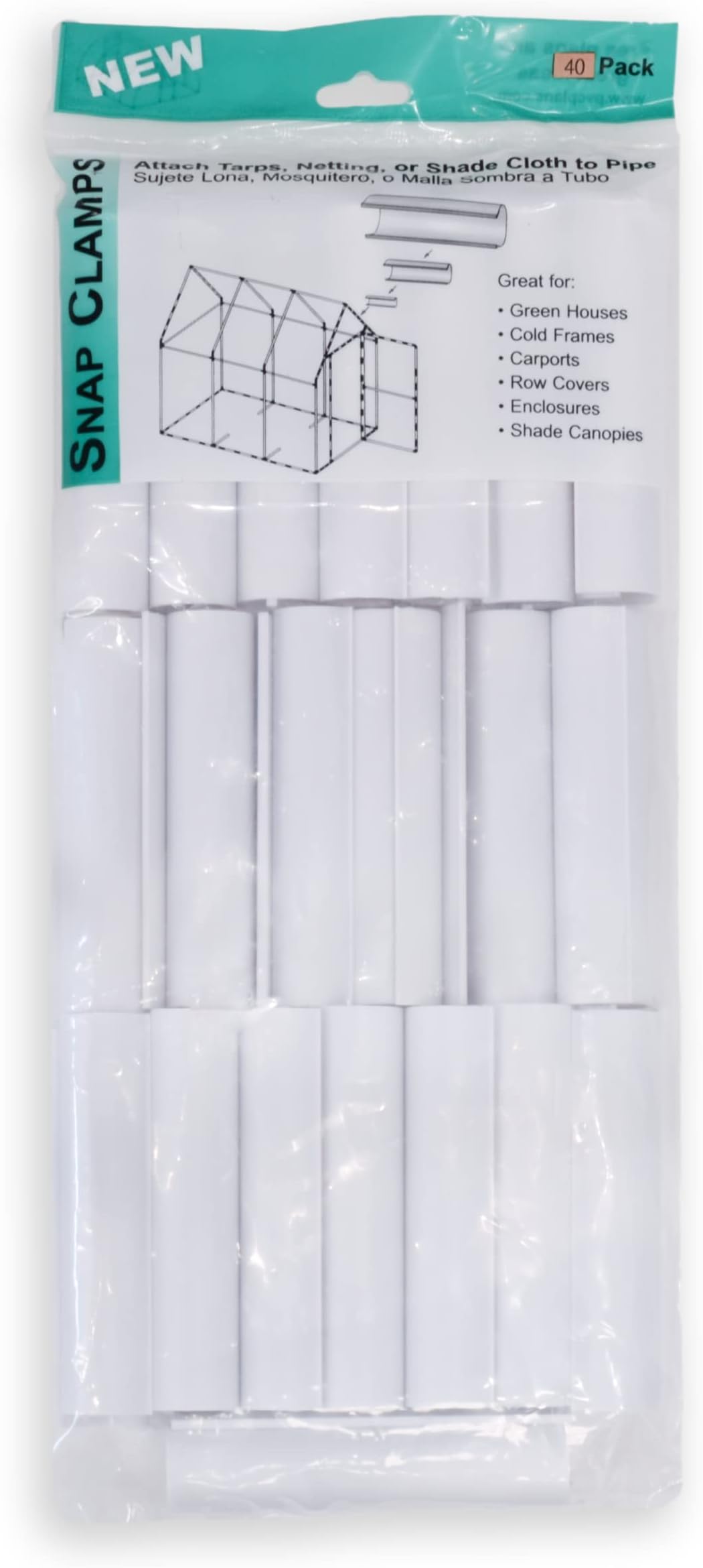 Snap Clamp Greenhouse Cover PVC Clamps for Hoop Pipe Frames - Garden / Plant Cover Clips (11-EZ - 1/2'' Pipe Clamps - JAK Packaging, 40), White