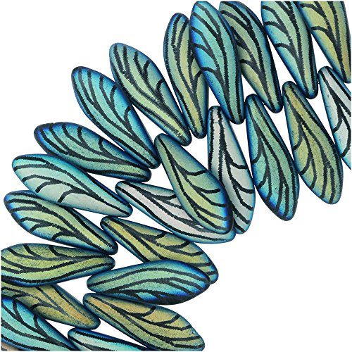 Czech Glass, Dagger Beads with Laser Etched Wing Design 5x16mm, 25 Pieces, Jet Matte