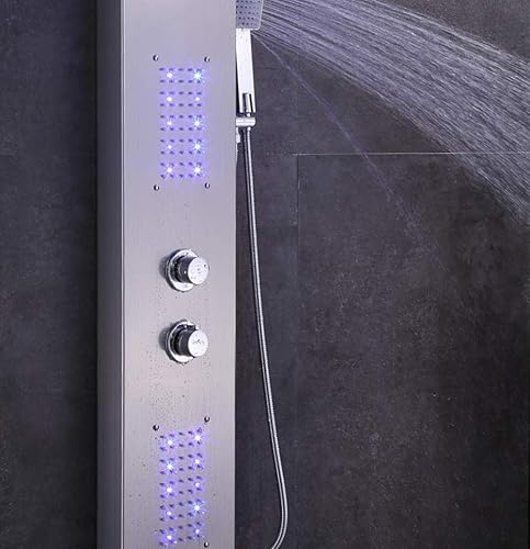 Miniatura 2 de ELLO&ALLO Sistema de masaje de lluvia LED con chorros de cuerpo LED, sistema de torre de panel de ducha de baño de acero inoxidable, níquel cepillado