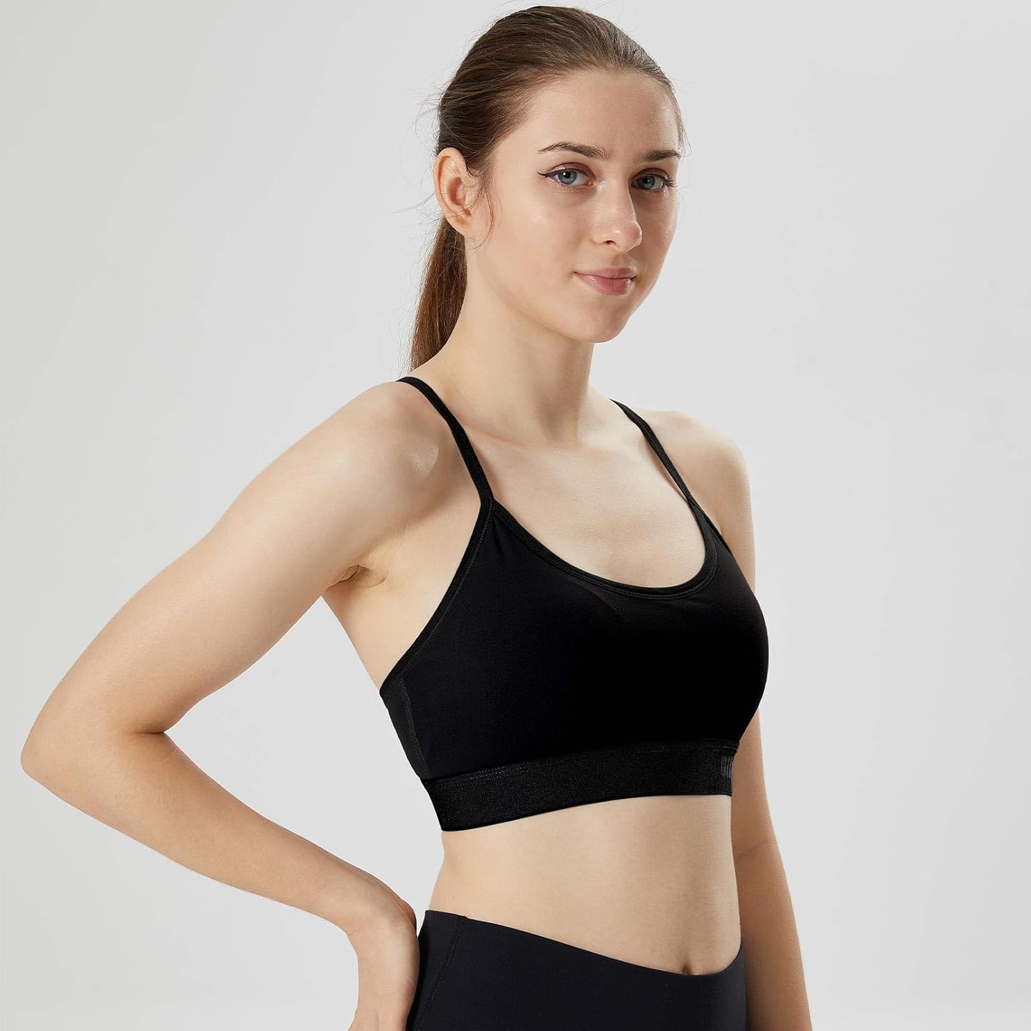 Women's Scoop Neck Adjustable Thin Straps Supportive Wireless Yoga Workout Sports Bra - Image 4