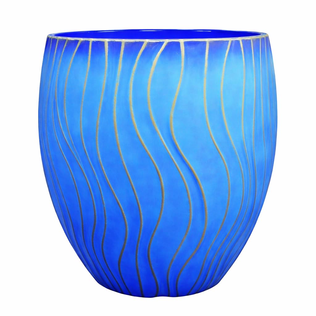Muddy Hands Large Plastic Garden Planter Pot Heavy Duty Decorative Outdoor Garden Flower Plant Pot with Glazed Effect Finish (Blue, 28 Litre)