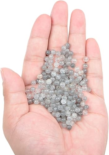 Miniatura 210 de Bymitel - 140 cuentas de cristal natural, piedras preciosas redondas energéticas y curativas sueltas con cordón elástico para hacer joyas, pulseras