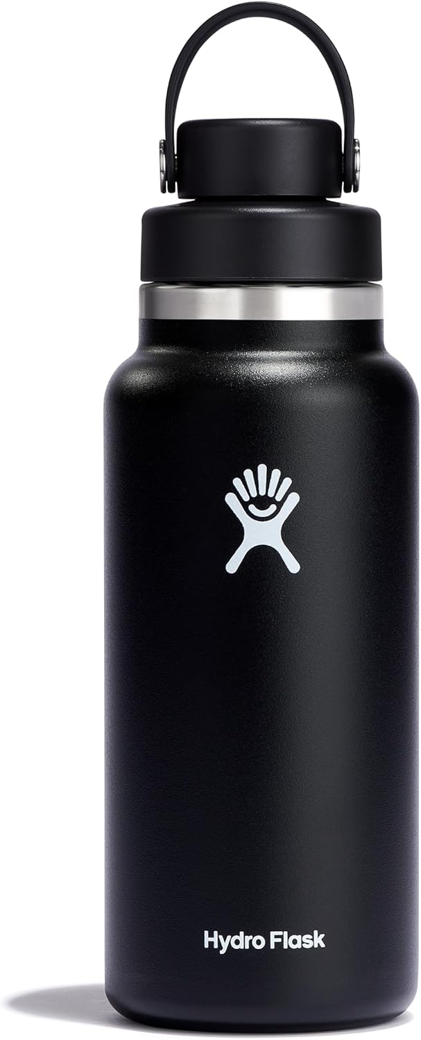 Hydro Flask Water Bottle - Insulated Stainless Steel - Wide Mouth Chug Lid, Non Spill, Leakproof in 32 Oz Black