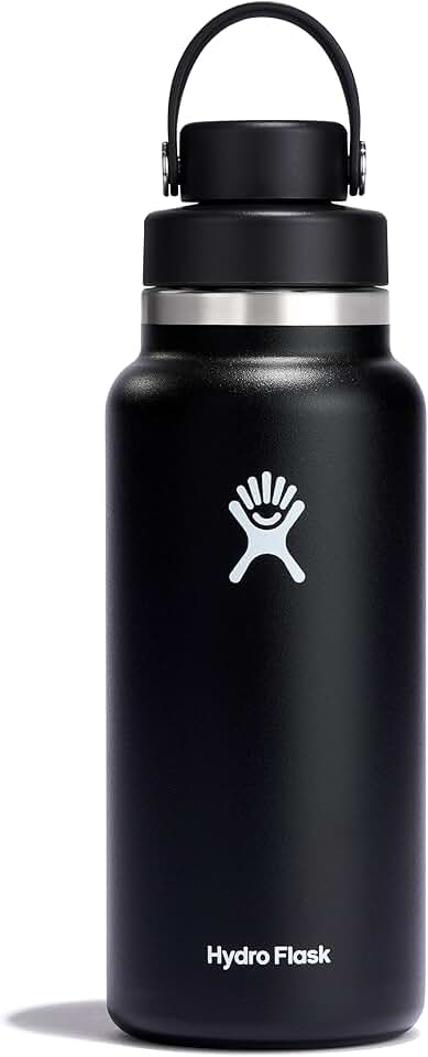 Hydro Flask Water Bottle - Insulated Stainless Steel - Wide Mouth Chug Lid, Non Spill, Leakproof in 32 Oz Black