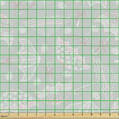 Image of Ambesonne Umbrella Fabric by The Yard, Vintage Wedding Parasols Bridal Shower Theme with Floral Bouquets, Decorative Fabric for Upholstery and Home Accents, 1 Yard, Green White