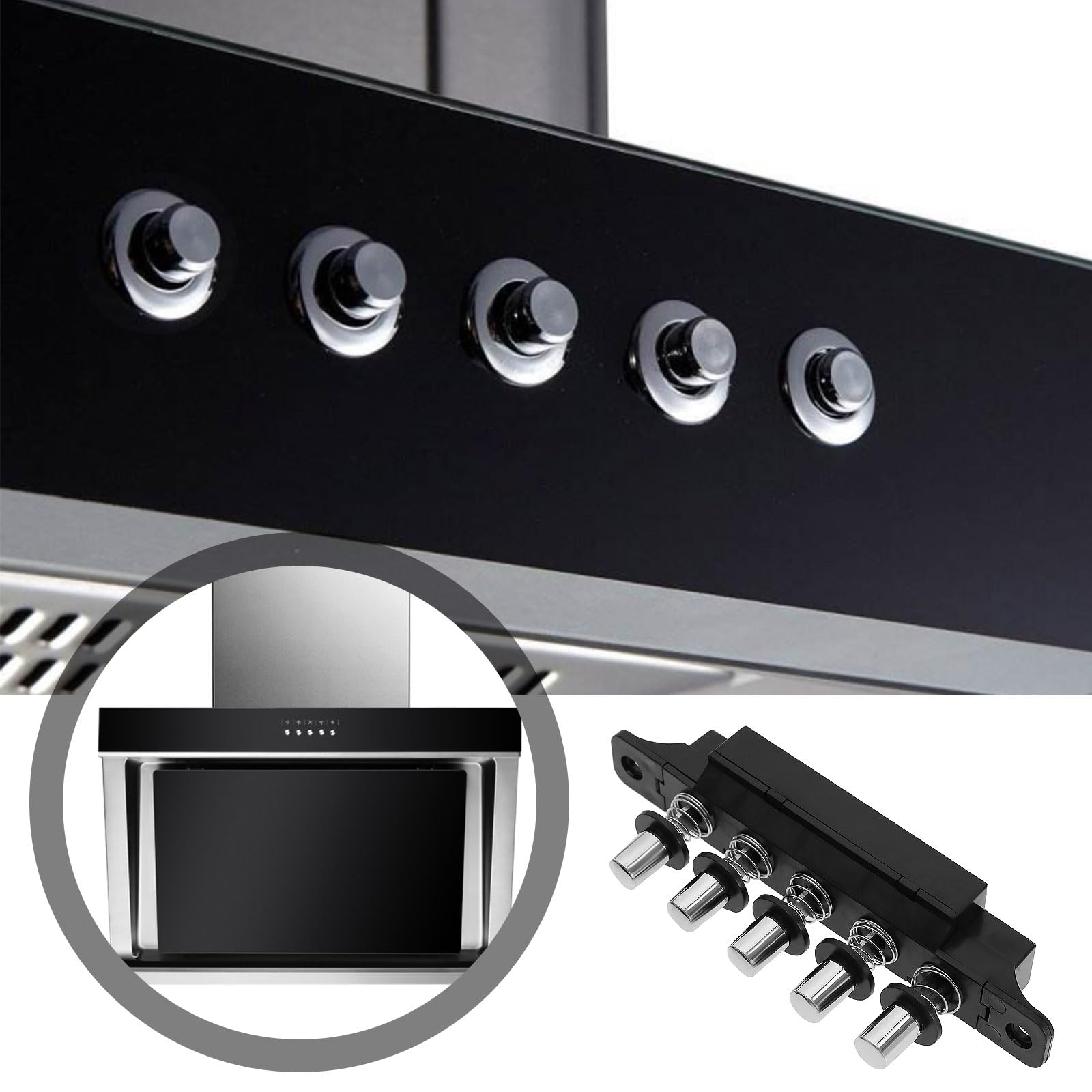 2 interruptores de teclado de control de campana extractora de 250 V 4 A, 5 posiciones y 5 velocidades, interruptor de botón de teclado enchufable utilizado para campana extractora de cocina 3