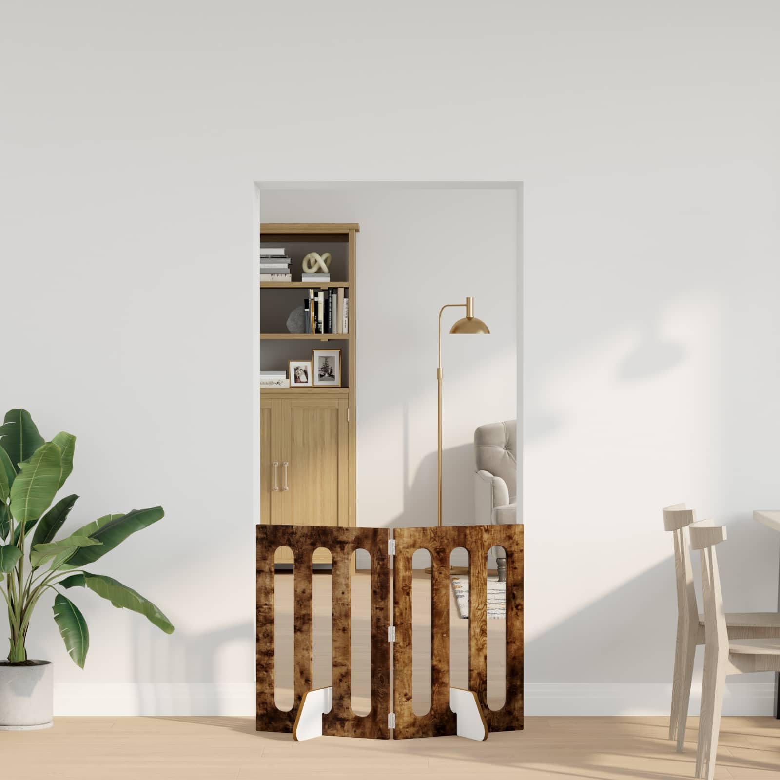 Barrière intérieure en bois d'ingénierie design robuste chêne fumé pour animaux