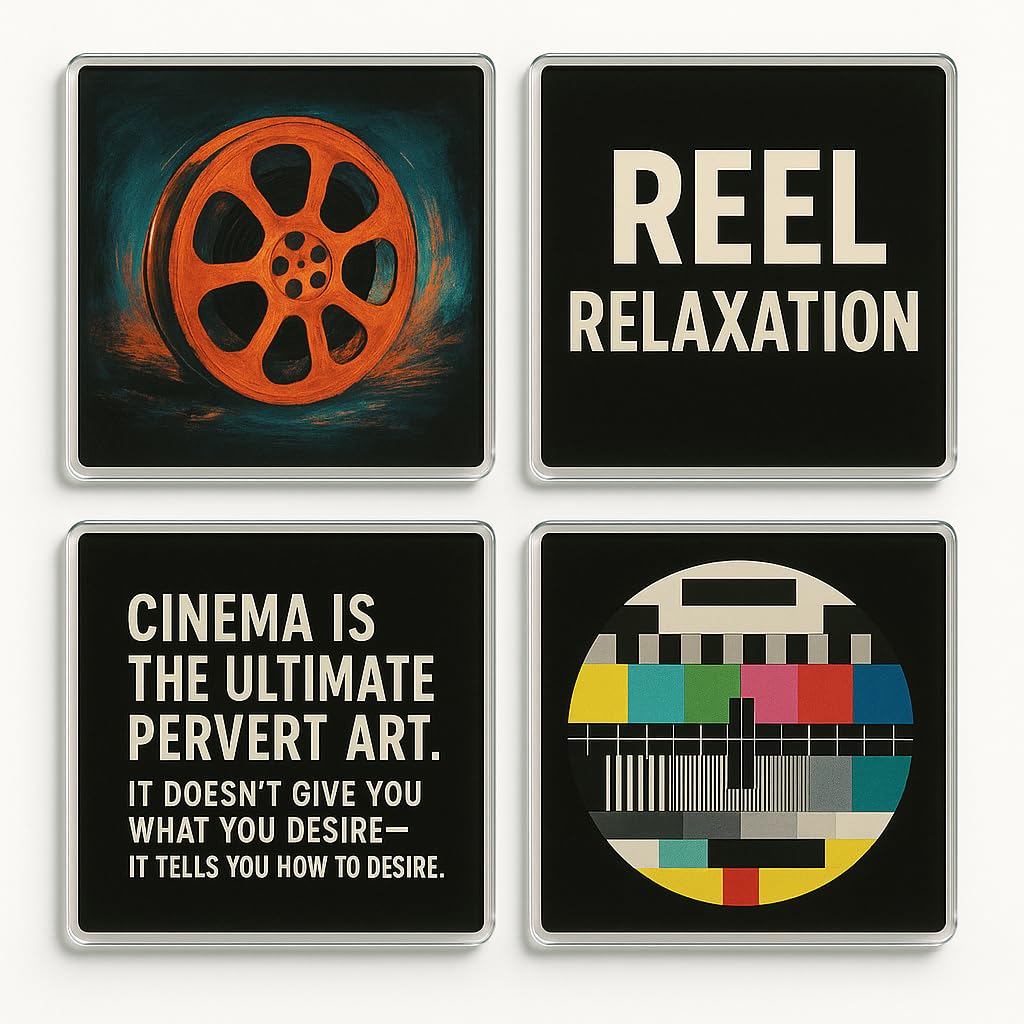 The Plum Penguin Reel Artistry Acrylic Coaster Gift Set Of 4 With Film Lover Designs - Home Decor For Movie Enthusiasts