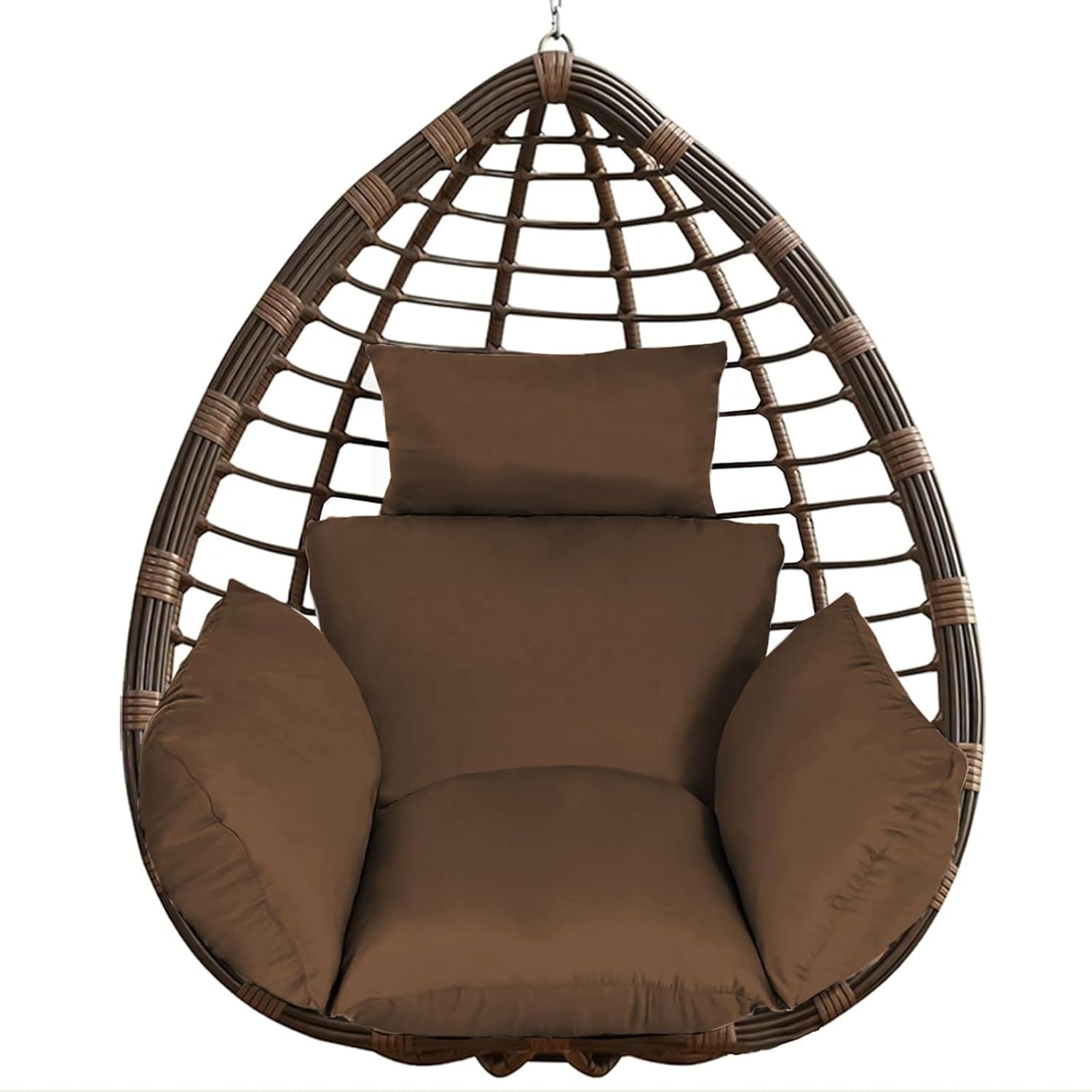Egg Chair Cushion, Hanging Basket Hammock Seat Cushion, Thick Soft Egg Swing Chair Pad with Headrest for Patio Porch Furniture Outdoor (Coffee, 39.37x45.28x4.72in)