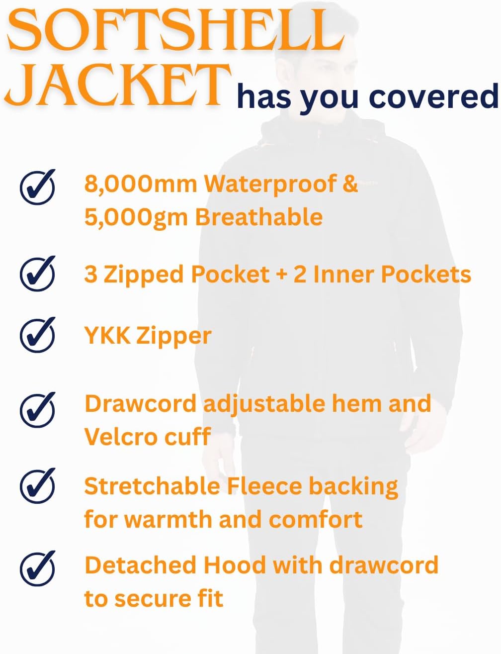 Acme Projects Men's Hooded Waterproof Softshell Jacket Fleece Lined Windbreaker Lightweight Insulated Rain Jacket Cycling