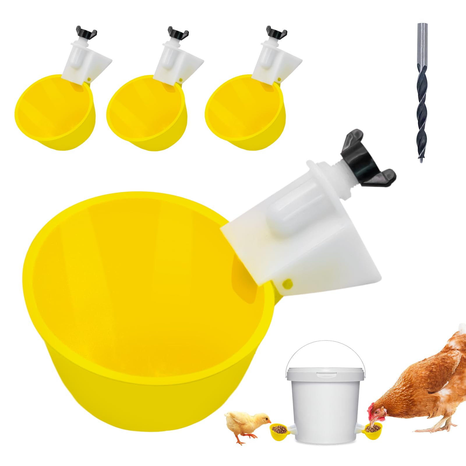 4 Pack Chicken Waterer Cups, Automatic Poultry Drinker System, Chicken Water Feeder, Plastic Water Dispenser for Chickens, Ducks, Quails & Pigeon