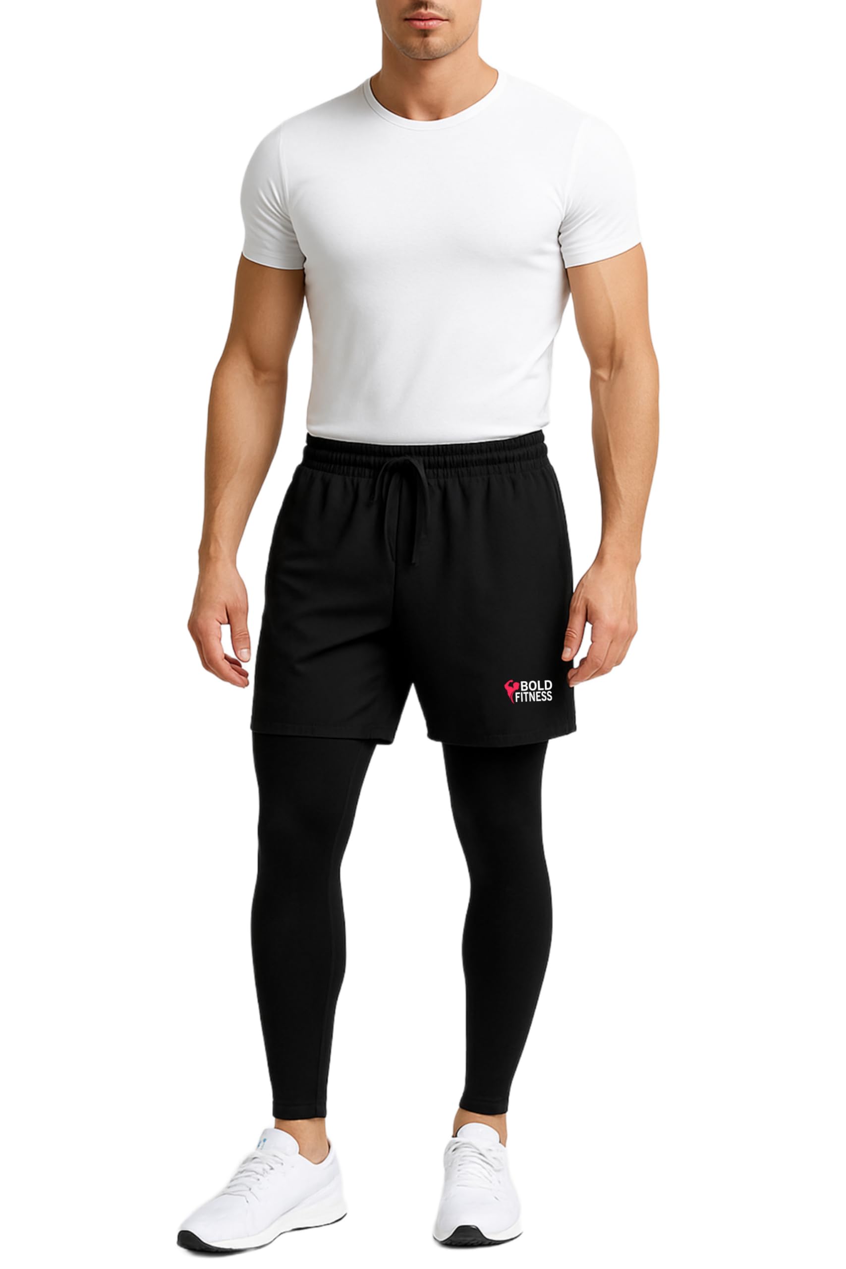 Men's Athletic 2 in 1 Active Dual Pants Gym Workout Athletic Shorts with Compression Leggings Sports Running Training Moisture-Wicking Workout Wear