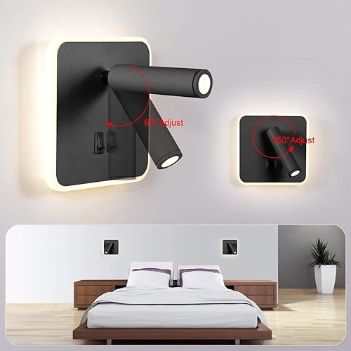 Miniatura 4 de Kawell Apliques de pared LED modernos 2 en 1 8 W luz de pared LED interior con interruptor giratorio de 350  3W lámpara de pared de lectura LED para