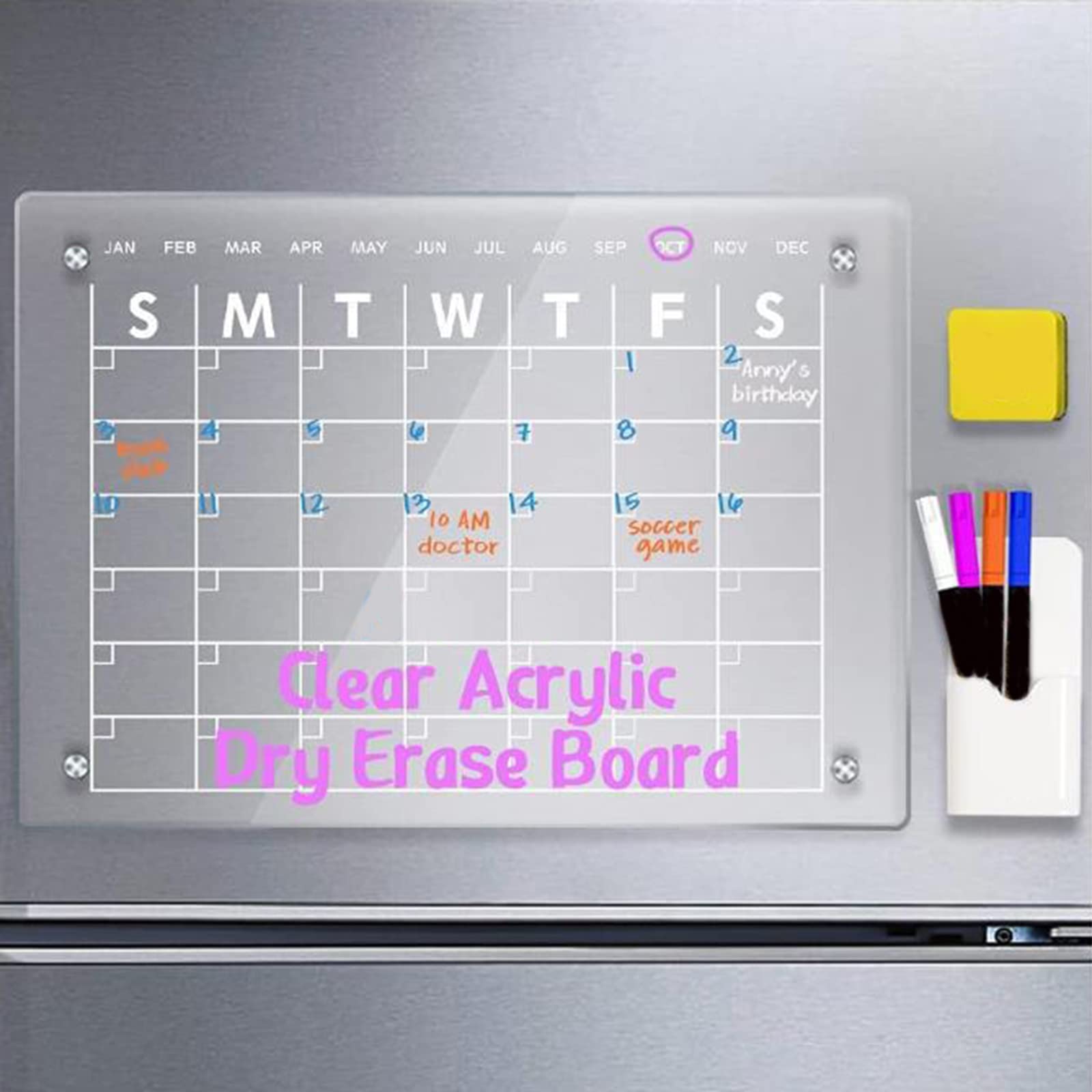 Lavagna bianca in acrilico trasparente con calendario mensile con pennarello cancellino per frigorifero promemoria per frigorifero lavagna trasparente per frigorifero mensile e settimanale