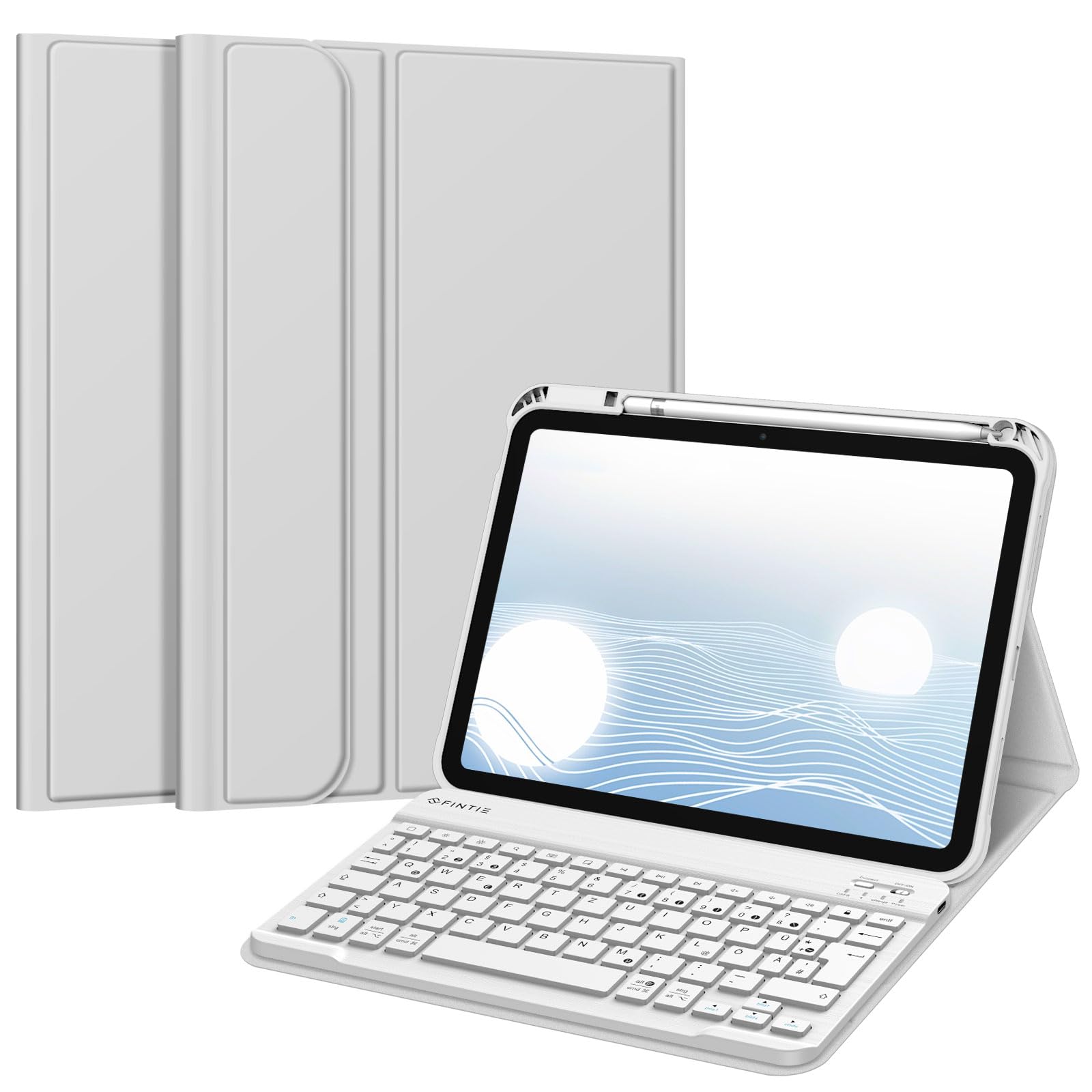 FINTIE Hülle mit Tastatur für iPad (A16) 11/10 Generation (2025/2022, 11/10.9 Zoll), Schutzhülle mit Stifthalter, Soft TPU Rückschale und magnetisch Abnehmbarer Keyboard, QWERTZ Layout,