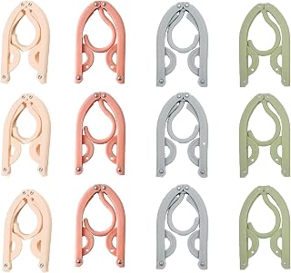 12Pcs Foldable Travel Hangers, Plastic Folding Clothes Hangers Multifunctiona Portable Hangers for Travel Dormitory School Hotel Women Laundry Coat Bag Drying (4 Colors)