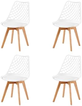 EGGREE Juego de 4 Sillas de Comedor Escandinavas Ahuecadas SGS Probado, Un Juego de 4 Sillas de Cocina Retro Vaciado Sillas de Oficina, Patas de Haya Maciza - Blanco