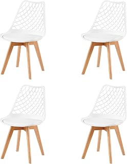 EGGREE Juego de 4 Sillas de Comedor Escandinavas Ahuecadas SGS Probado, Un Juego de 4 Sillas de Cocina Retro Vaciado Sillas de Oficina, Patas de Haya Maciza - Blanco