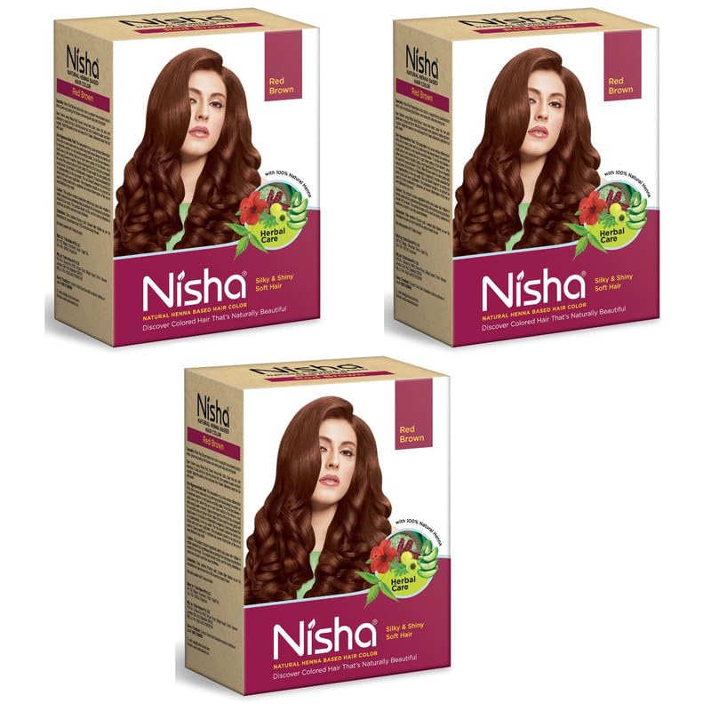 NishaNatural Henna Powder For Hair Colour, Red Brown Hair, Herbal Conditioning Hair Dye for Silky & Shiny Soft Hair Colour for Men & Women (Pack of 3-90g each)