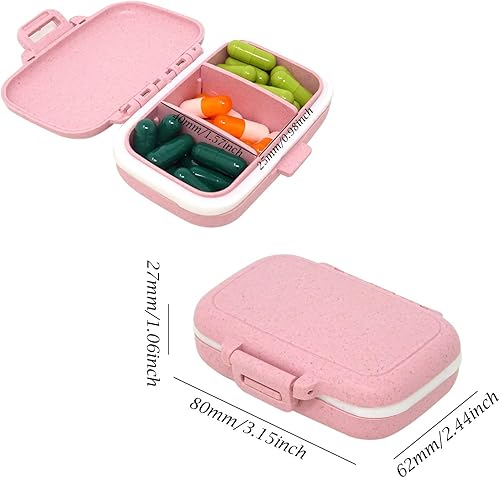 Miniatura 2 de Honbay Caja organizadora de vitaminas, pastillero de viaje portátil, saludable, ecológico, paja de trigo pequeña (rosa cereza)