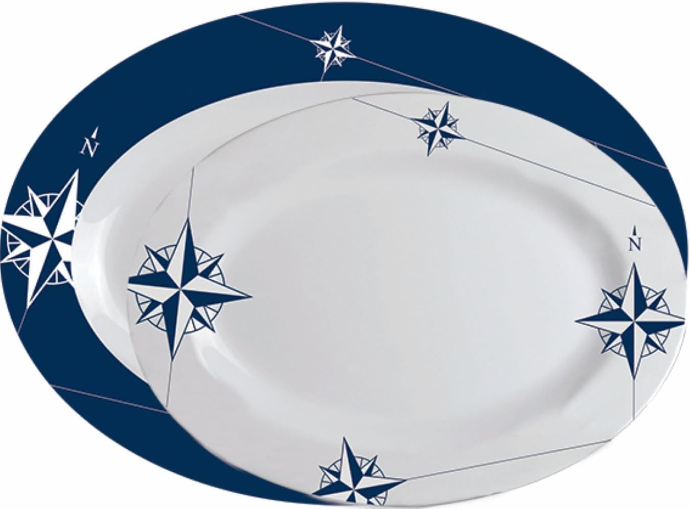 Marine Business Northwind Sources of Serving Oval, Melamine, White and Blue, 36 x 25 x 2.4 cm, Pack of 2