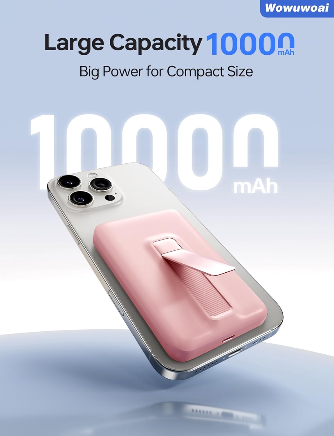 for Magsafe Portable Charger, 10000mAh Wireless Power Bank with Stand, USB C PD 20W Fast Charging Powerbank, Magnetic Battery Pack Compatible for iPhone 17/16/15/14/13/12 Series - Pink