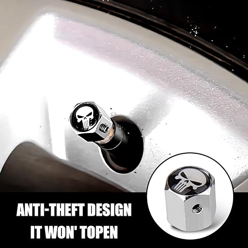 Miniatura 6 de fasebeek 4 tapones para válvulas de neumáticos de automóvil, fundas protectoras de calavera, tapas de sellado con llave, universales para la mayoría