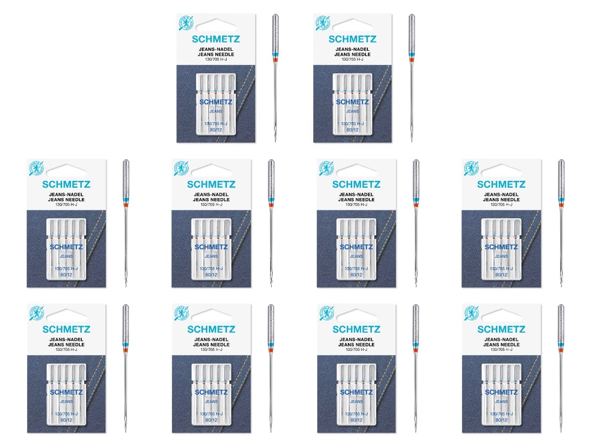 SCHMETZ: 50 aghi per macchina da cucire, pistone piatto, 130/705, jeans, spessore 80