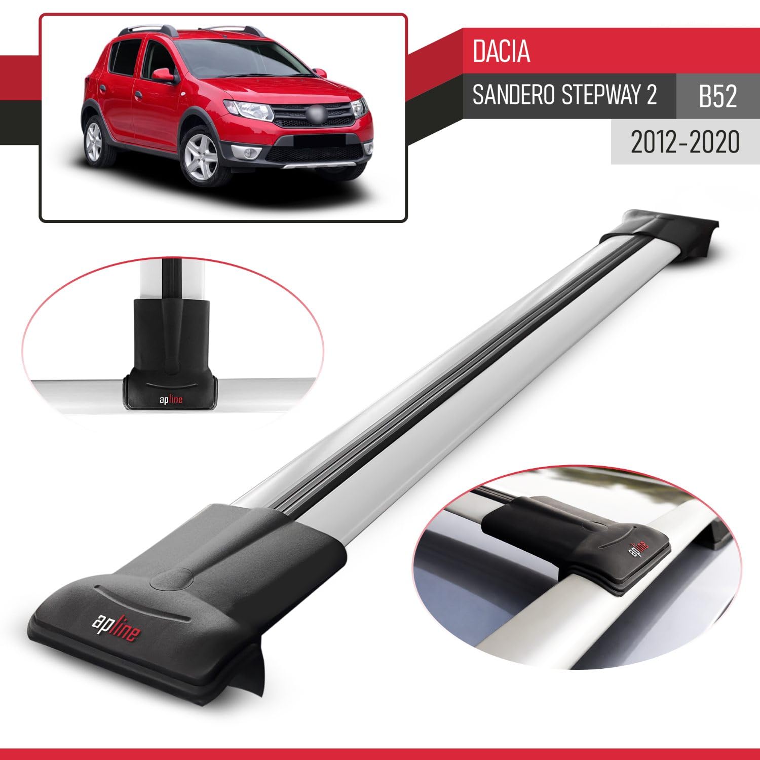 MDAK Compatibile con Dacia Sandero Stepway 2 2012-2020 Fly Model Barre Tetto Portapacchi Auto Barre Portatutto Grigo Alluminio 2 Barre