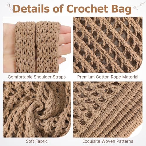 Image of Tavaleu Crochet Tote Beach Bags for Women, Mesh Beach Tote Knit Bag, Summer Vacation Aesthetic Boho Hobo Shoulder Bag